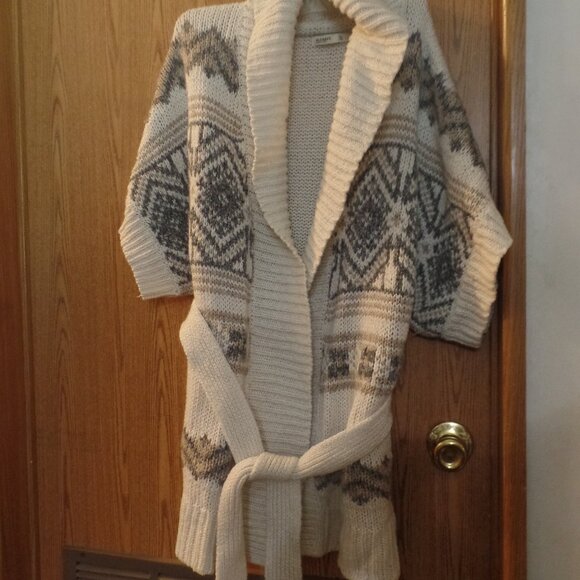 Old Navy Woman's Cream and Multicolor Belted Geometric Design Cardigan, Size XL - Picture 1 of 2